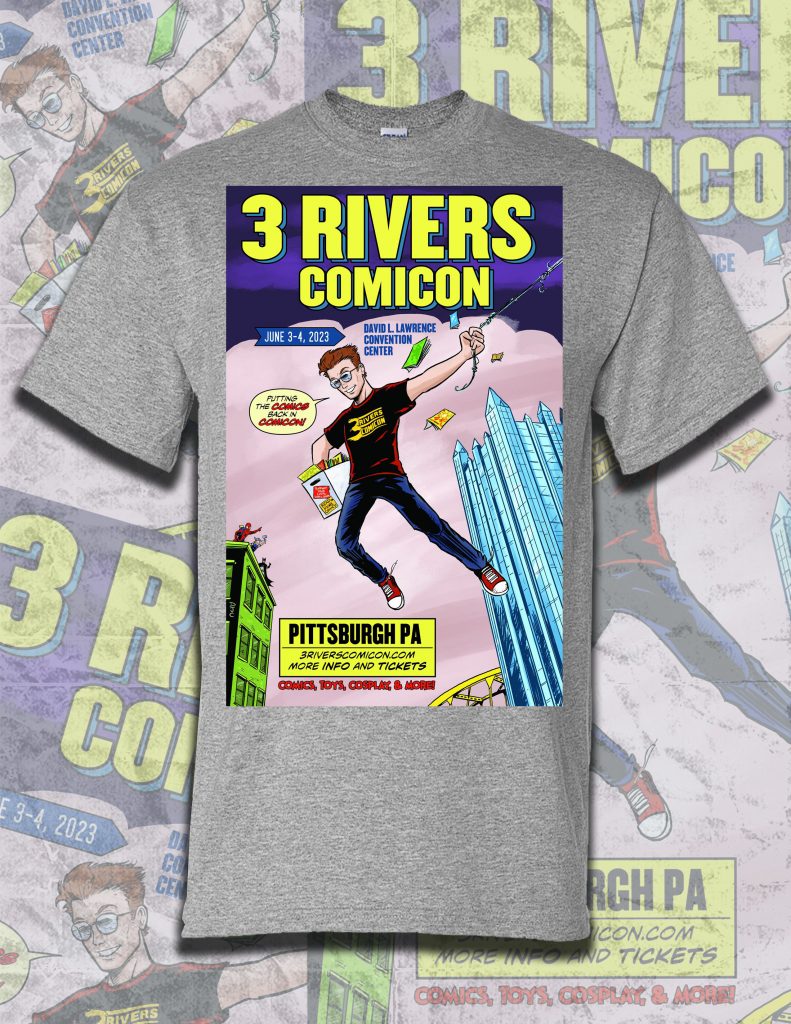 3 Rivers Comicon 2023 Convention Shirt Medium Grey